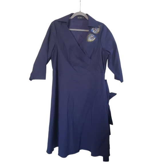 Modcloth Liza Luxe Navy Blue Masquerade Belted Shift Dress w/ Sequins, Size 1X - Picture 1 of 14